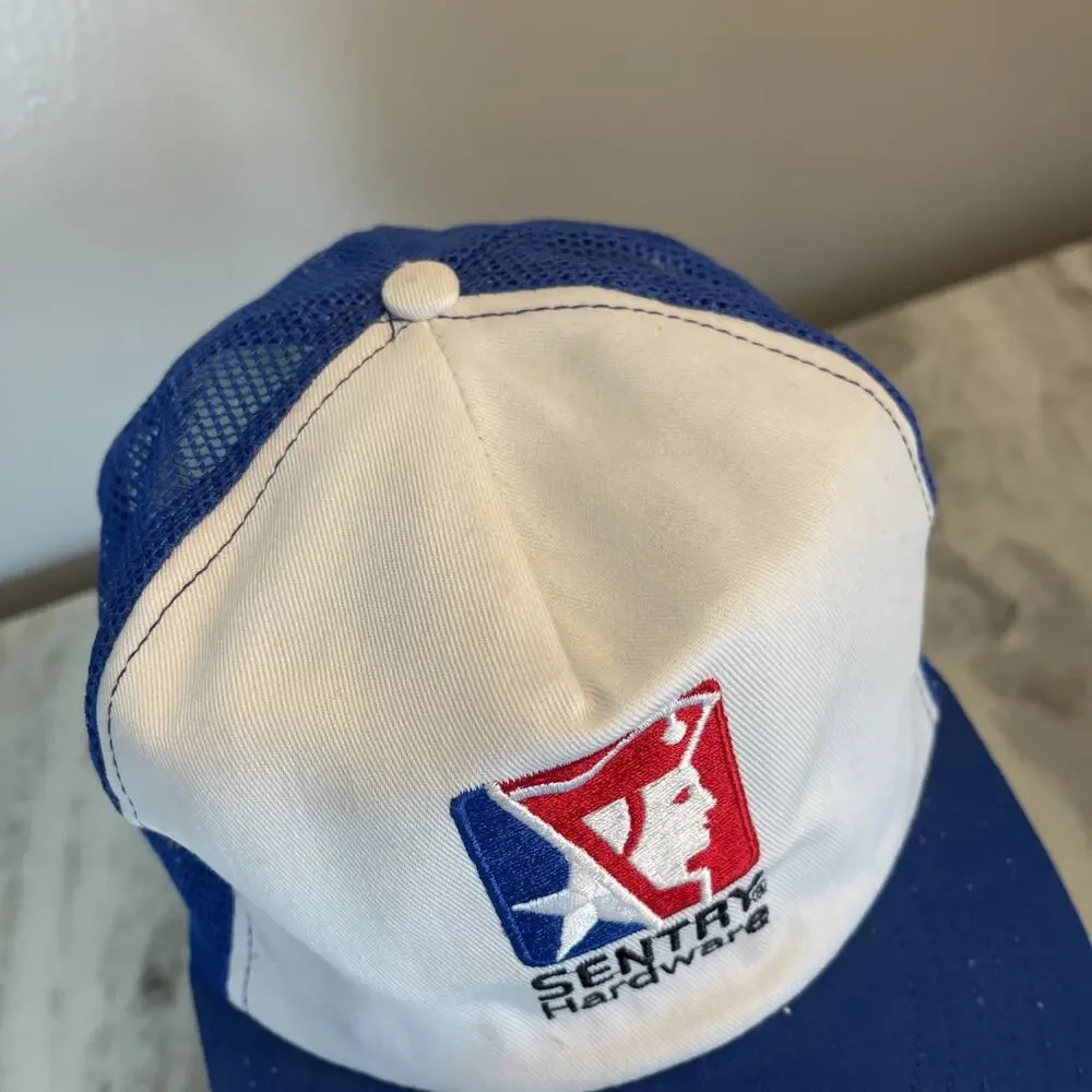 Vintage SnapBack Trucker Hat Sentry Hardware Cap Blue Made In USA